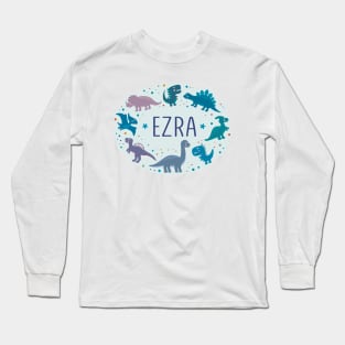 Ezra name surrounded by dinosaurs Long Sleeve T-Shirt